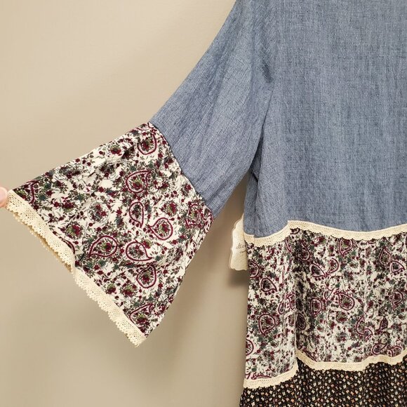 Altard State Womens Tunic Dress L Tiered Block Boho Patchwork Print Mix $60 New - Picture 16 of 16